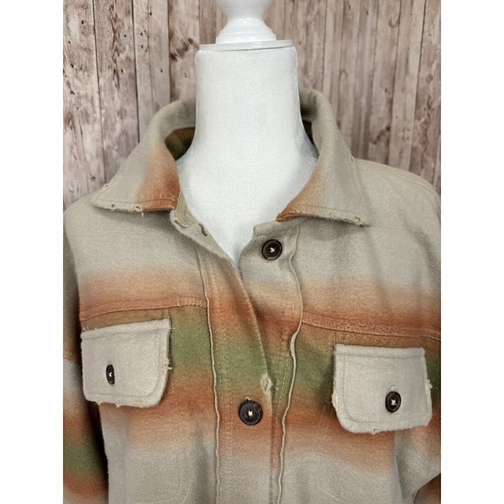 Free People Printed Ruby Shacket Long Sleeve Distressed Mazipan Combo XS - Picture 7 of 15